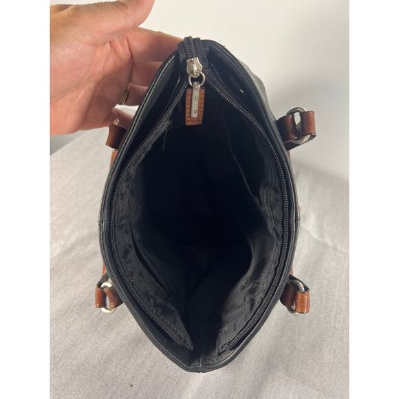 Fossil Leather Tote Bag, Black pebbled leather with brown handles. - Picture 8 of 12